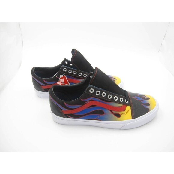 New Vans Old Skool Front Toe Blue/Yellow Flame Classic Skate Shoe Sz 9.5US(Z57) - Picture 4 of 8
